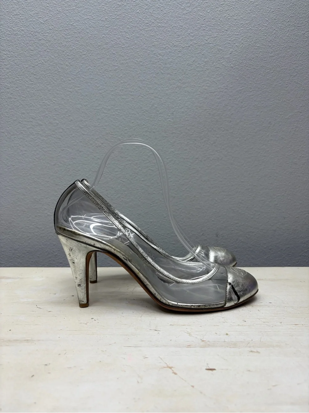Chanel Y2K Clear PVC And Silver Toe Cap Pumps Size 39